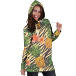 Vintage Zebra Pineapple Pattern Print Hoodie Dress GearFrost