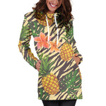 Vintage Zebra Pineapple Pattern Print Hoodie Dress GearFrost
