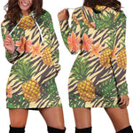 Vintage Zebra Pineapple Pattern Print Hoodie Dress GearFrost