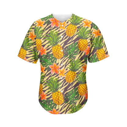 Vintage Zebra Pineapple Pattern Print Men's Baseball Jersey
