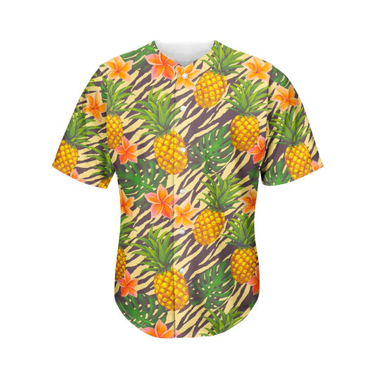 Vintage Zebra Pineapple Pattern Print Men's Baseball Jersey