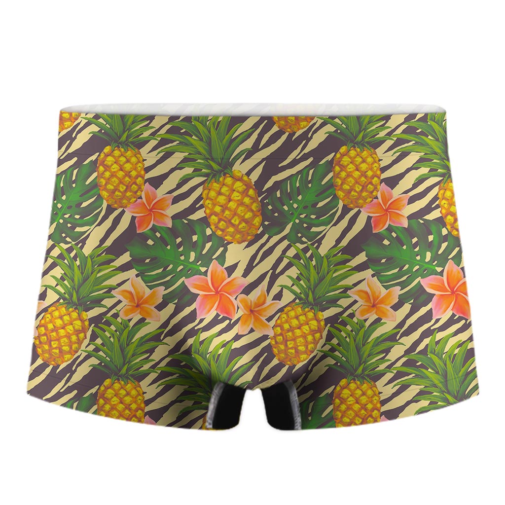 Vintage Zebra Pineapple Pattern Print Men's Boxer Briefs