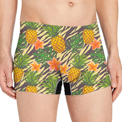 Vintage Zebra Pineapple Pattern Print Men's Boxer Briefs