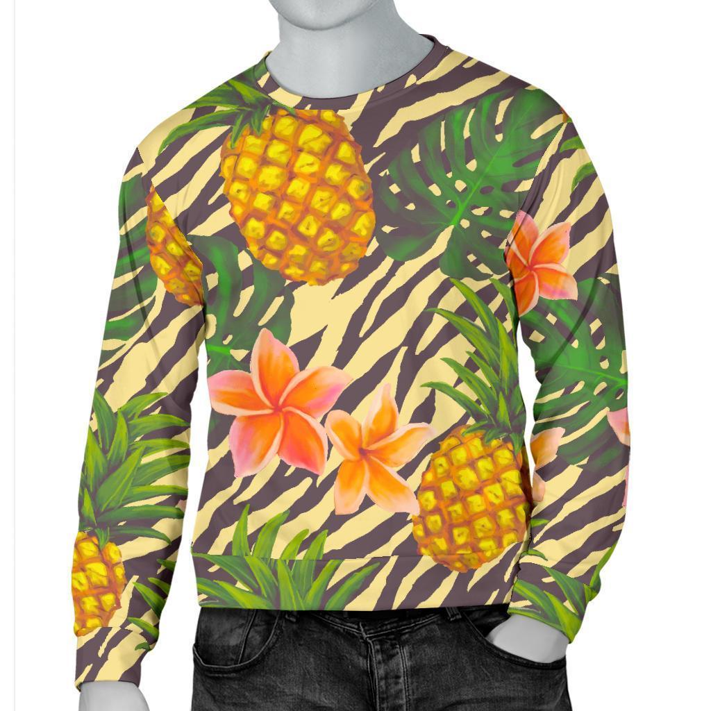 Vintage Zebra Pineapple Pattern Print Men's Crewneck Sweatshirt GearFrost