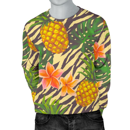 Vintage Zebra Pineapple Pattern Print Men's Crewneck Sweatshirt GearFrost