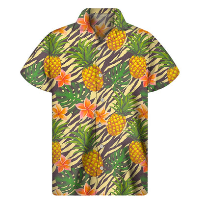 Vintage Zebra Pineapple Pattern Print Men's Short Sleeve Shirt