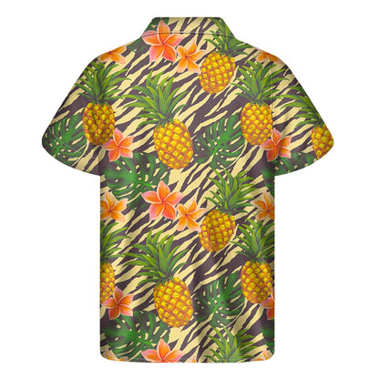Vintage Zebra Pineapple Pattern Print Men's Short Sleeve Shirt