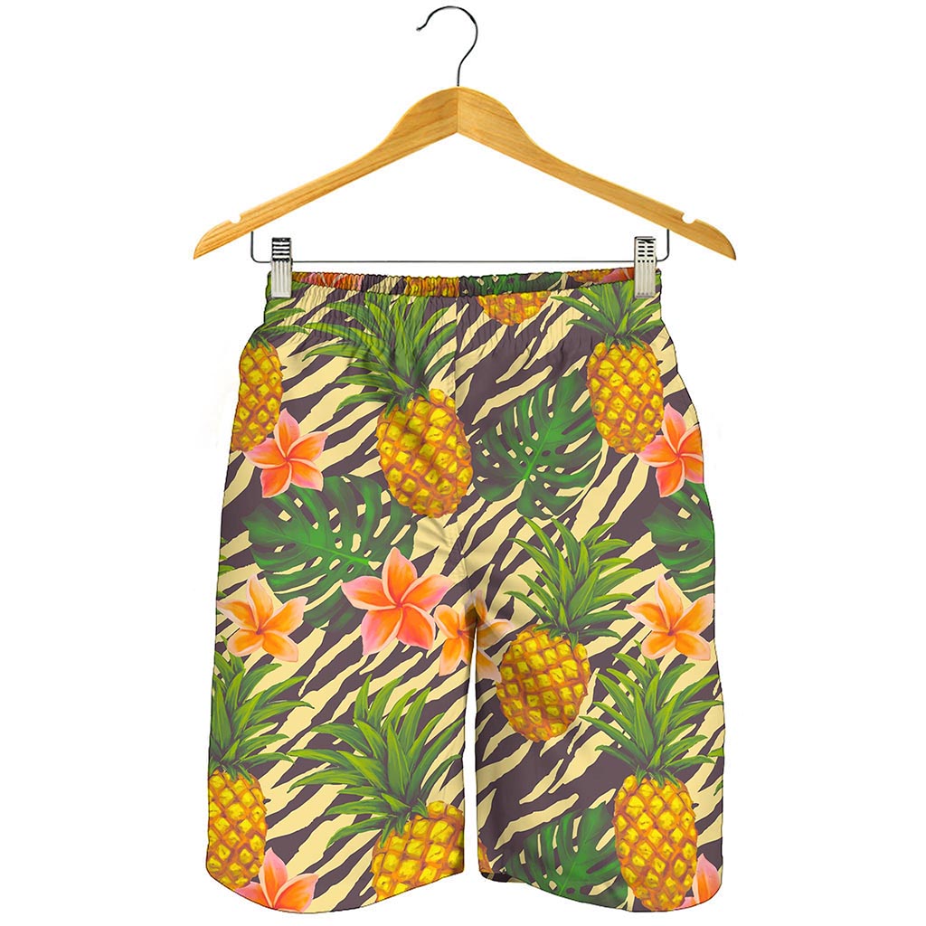 Vintage Zebra Pineapple Pattern Print Men's Shorts