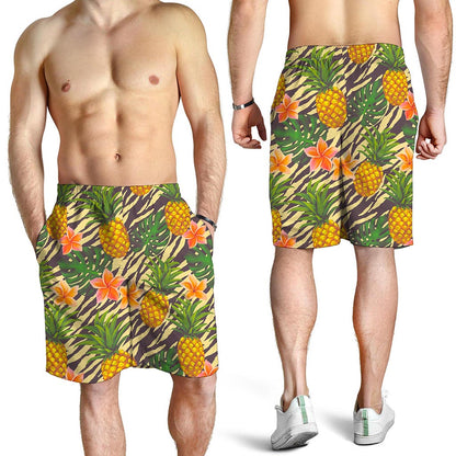Vintage Zebra Pineapple Pattern Print Men's Shorts