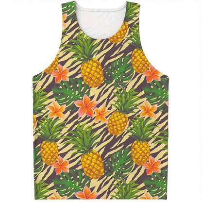 Vintage Zebra Pineapple Pattern Print Men's Tank Top