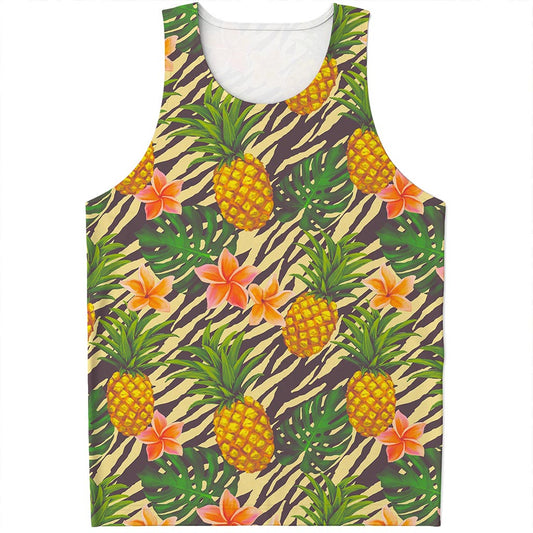 Vintage Zebra Pineapple Pattern Print Men's Tank Top