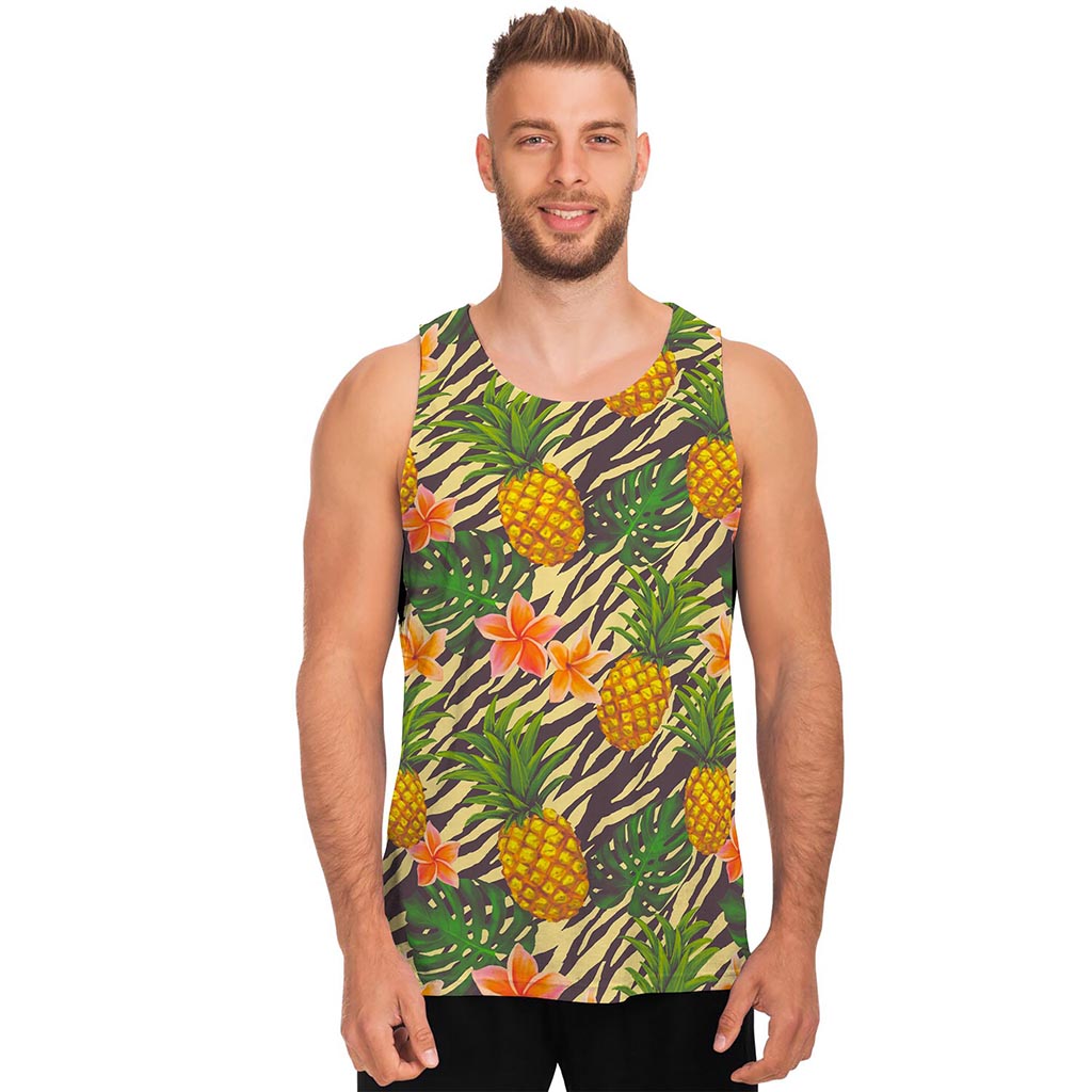 Vintage Zebra Pineapple Pattern Print Men's Tank Top