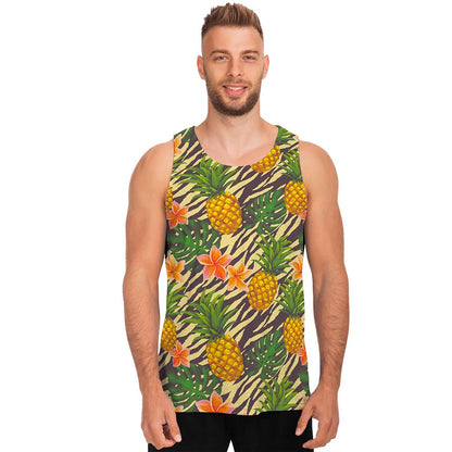 Vintage Zebra Pineapple Pattern Print Men's Tank Top