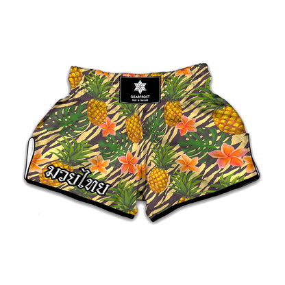Vintage Zebra Pineapple Pattern Print Muay Thai Boxing Shorts