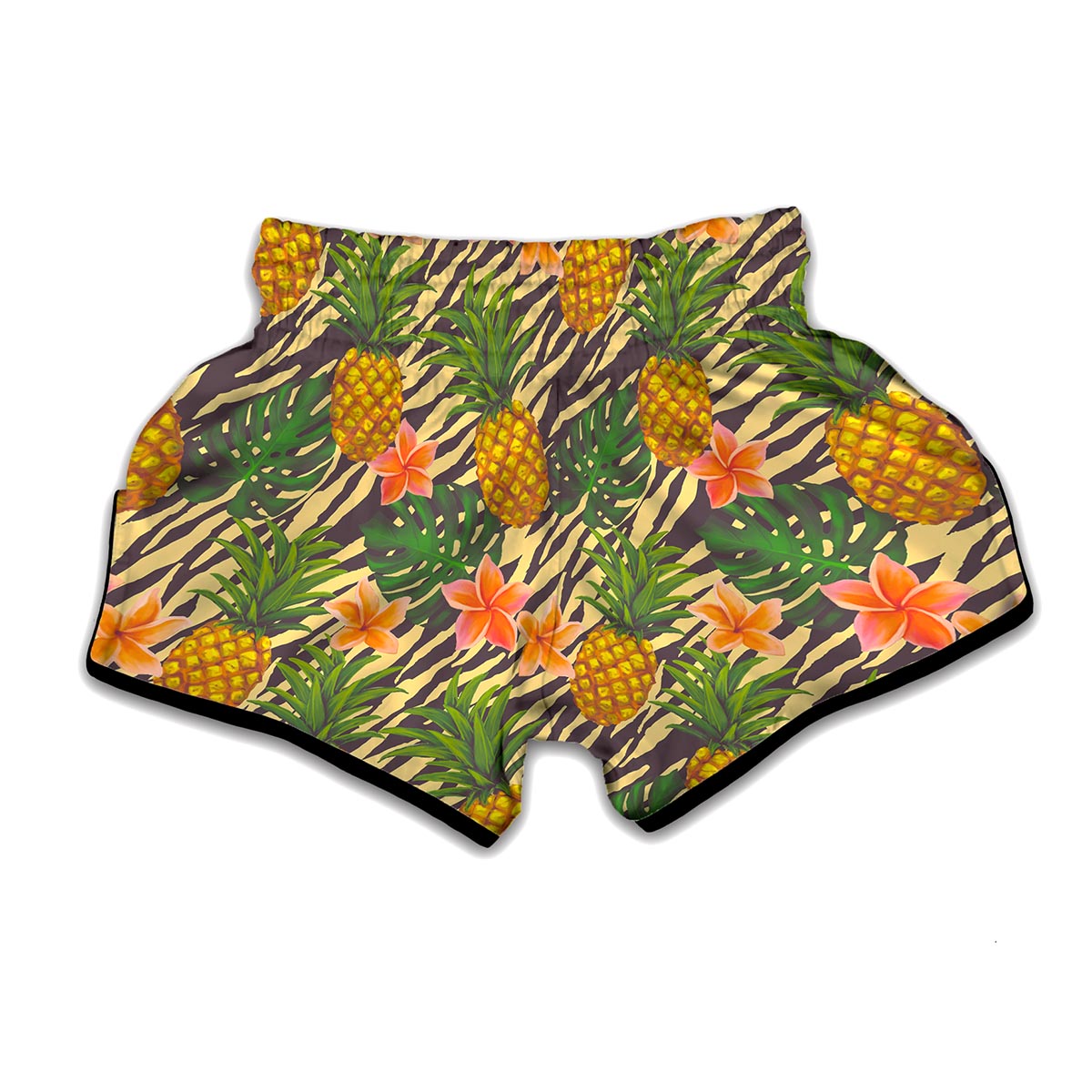 Vintage Zebra Pineapple Pattern Print Muay Thai Boxing Shorts