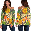 Vintage Zebra Pineapple Pattern Print Off The Shoulder Sweatshirt