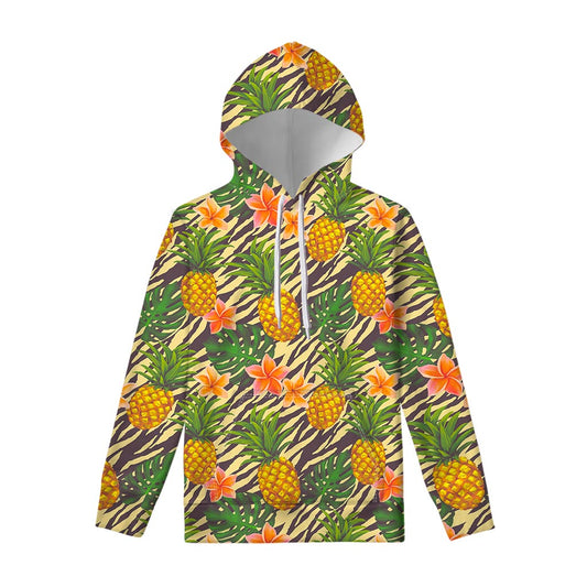 Vintage Zebra Pineapple Pattern Print Pullover Hoodie