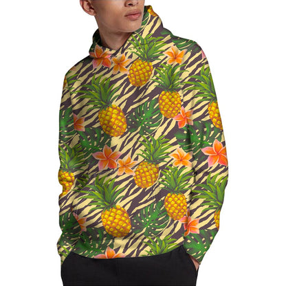 Vintage Zebra Pineapple Pattern Print Pullover Hoodie
