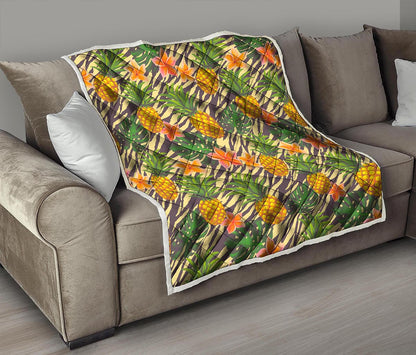 Vintage Zebra Pineapple Pattern Print Quilt