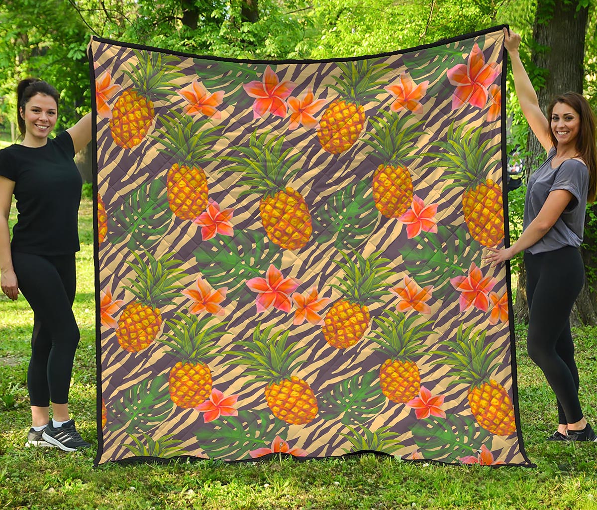 Vintage Zebra Pineapple Pattern Print Quilt