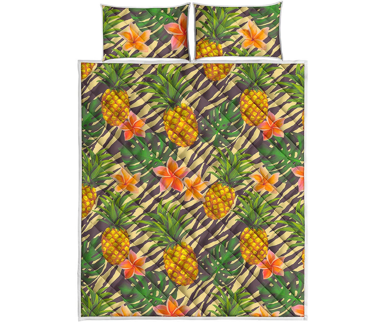 Vintage Zebra Pineapple Pattern Print Quilt Bed Set