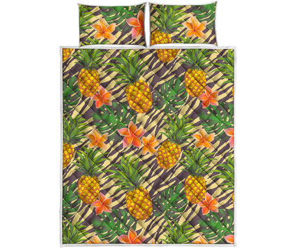Vintage Zebra Pineapple Pattern Print Quilt Bed Set