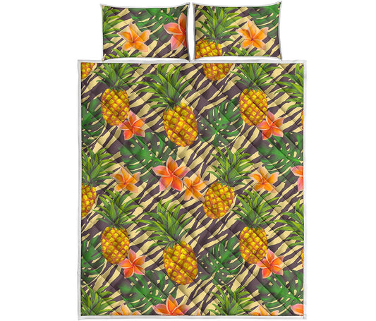 Vintage Zebra Pineapple Pattern Print Quilt Bed Set