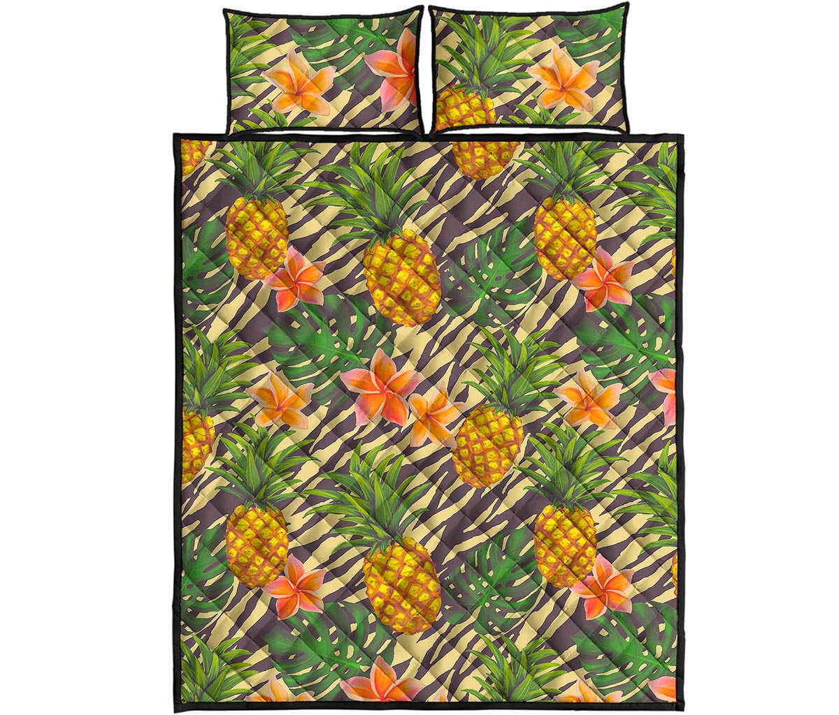 Vintage Zebra Pineapple Pattern Print Quilt Bed Set