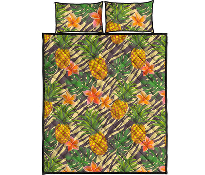 Vintage Zebra Pineapple Pattern Print Quilt Bed Set