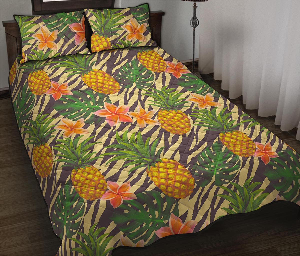 Vintage Zebra Pineapple Pattern Print Quilt Bed Set