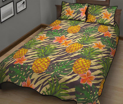 Vintage Zebra Pineapple Pattern Print Quilt Bed Set