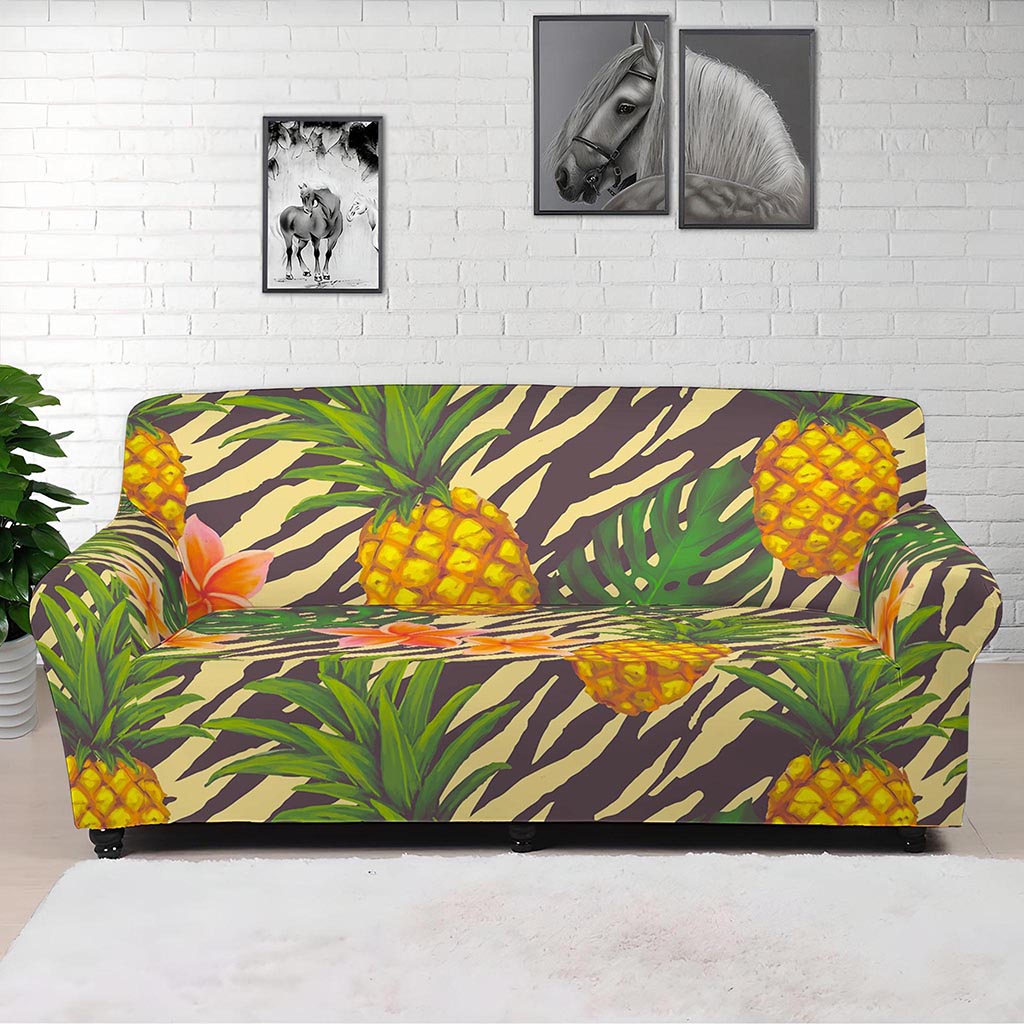 Vintage Zebra Pineapple Pattern Print Sofa Cover