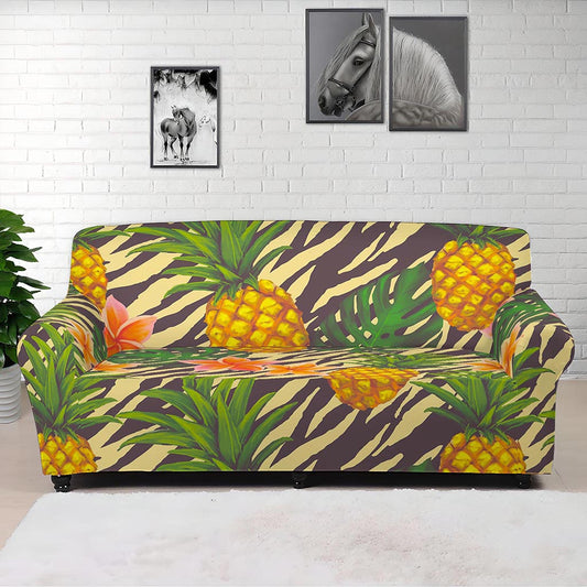 Vintage Zebra Pineapple Pattern Print Sofa Cover