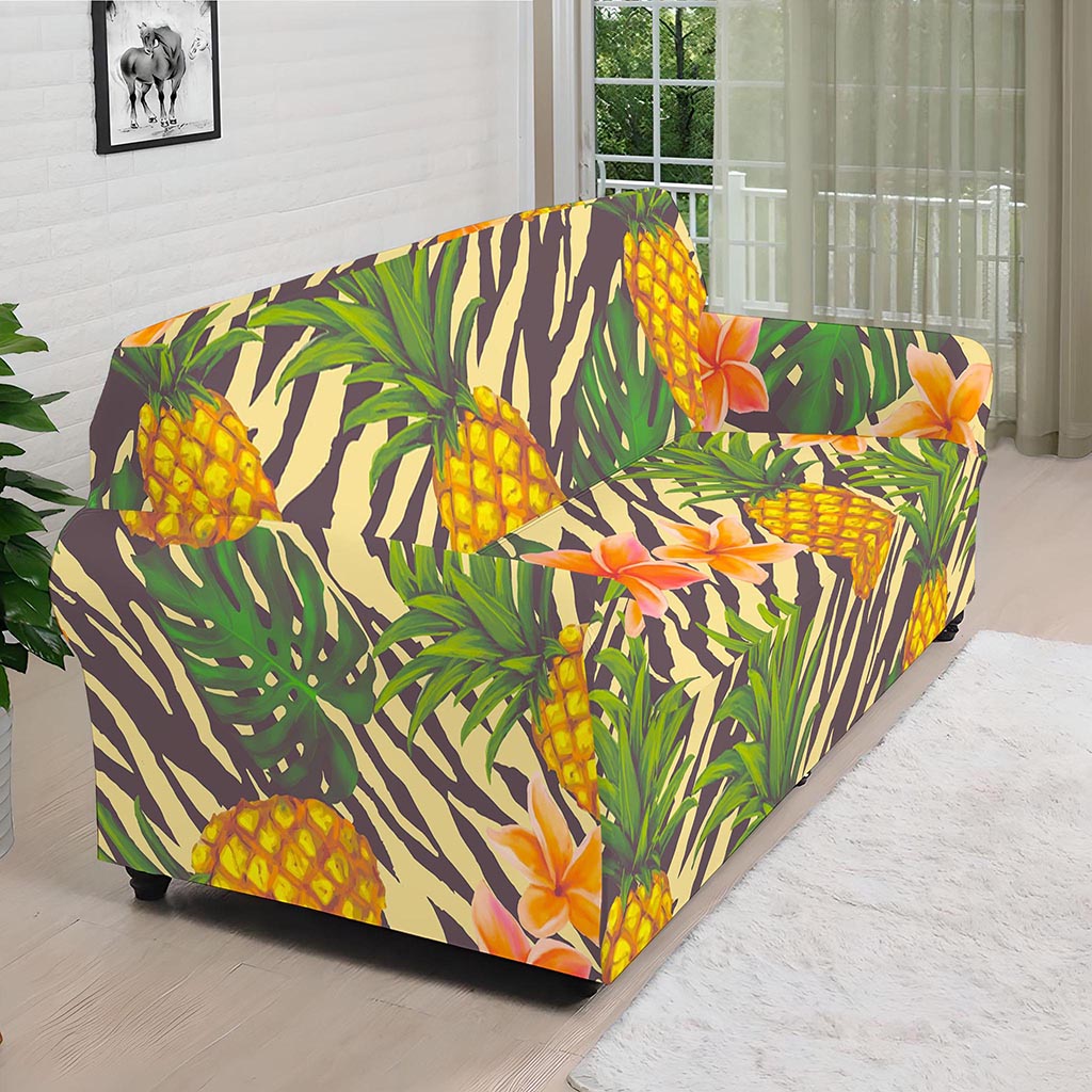 Vintage Zebra Pineapple Pattern Print Sofa Cover