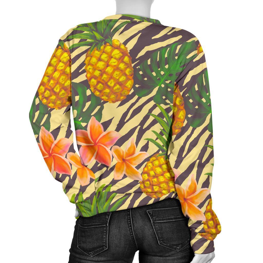 Vintage Zebra Pineapple Pattern Print Women's Crewneck Sweatshirt GearFrost