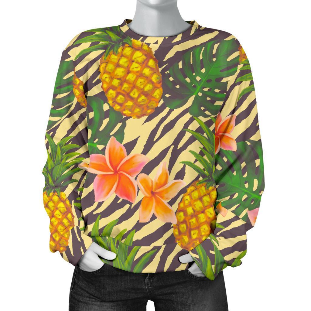 Vintage Zebra Pineapple Pattern Print Women's Crewneck Sweatshirt GearFrost