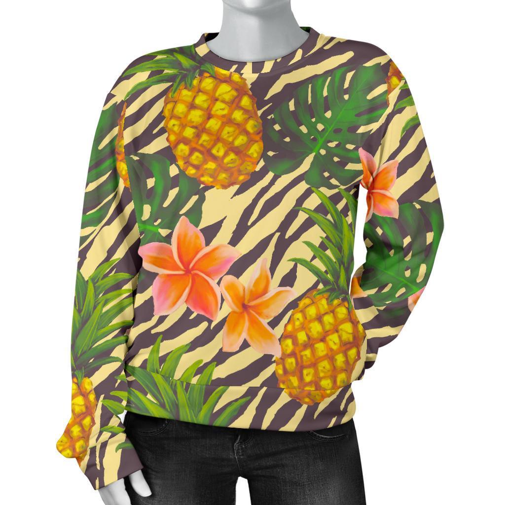 Vintage Zebra Pineapple Pattern Print Women's Crewneck Sweatshirt GearFrost
