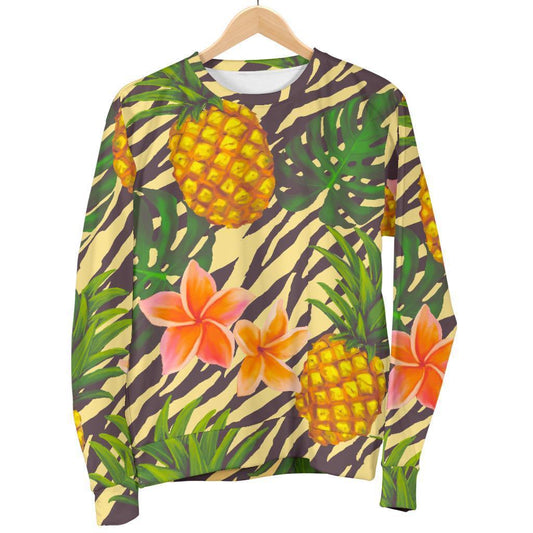 Vintage Zebra Pineapple Pattern Print Women's Crewneck Sweatshirt GearFrost