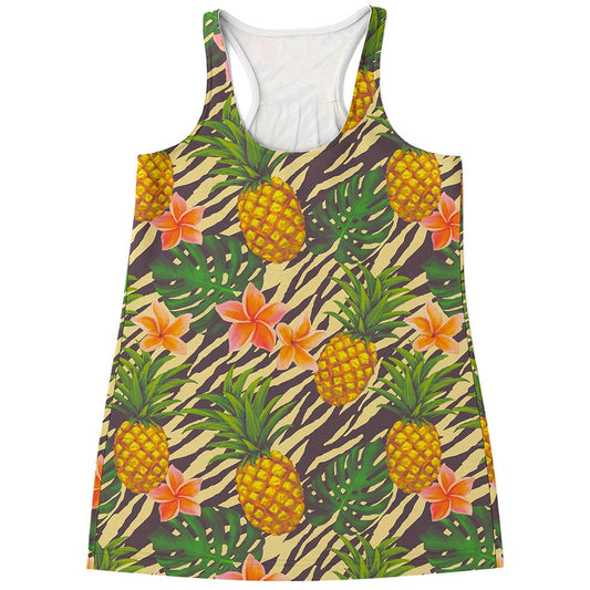 Vintage Zebra Pineapple Pattern Print Women's Racerback Tank Top