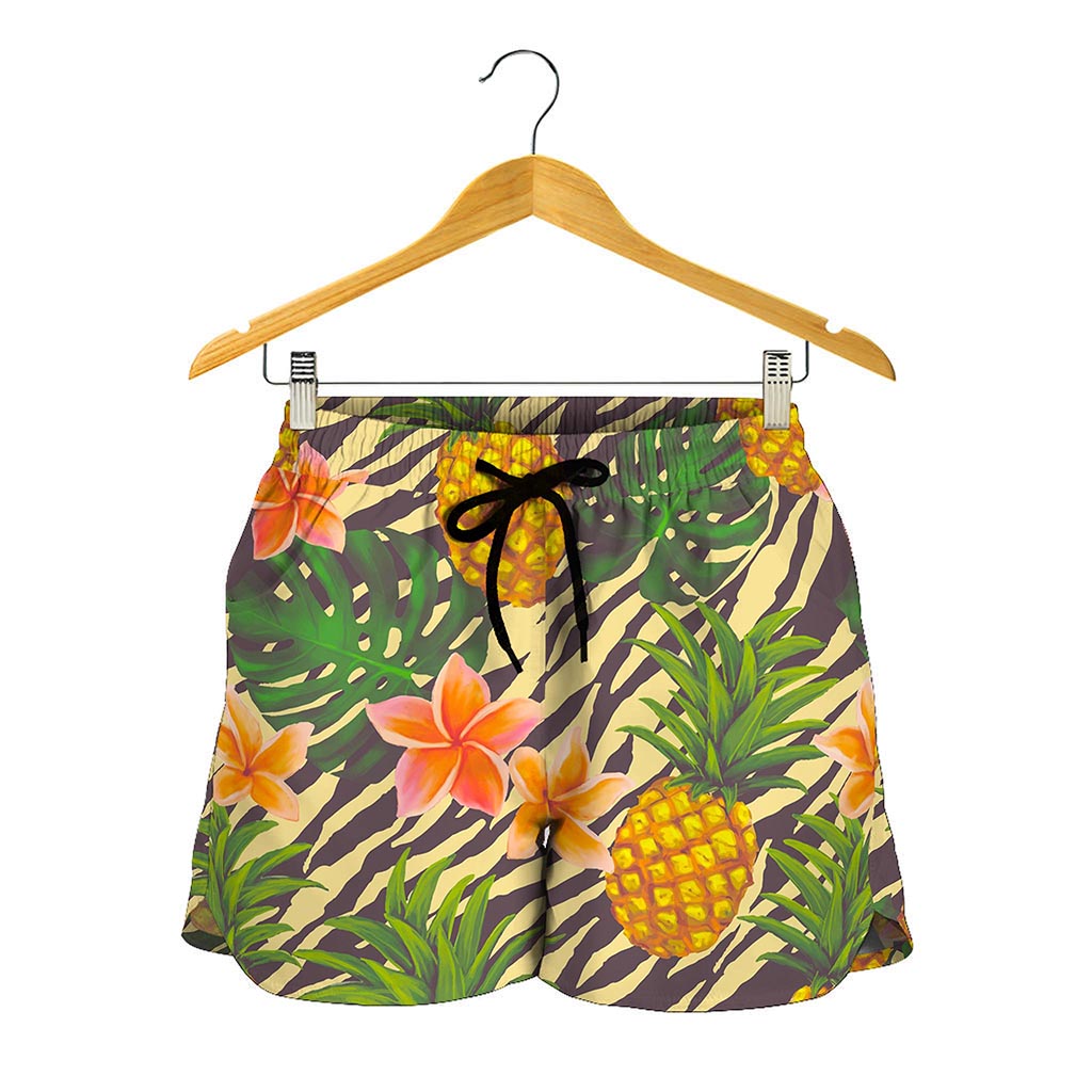 Vintage Zebra Pineapple Pattern Print Women's Shorts