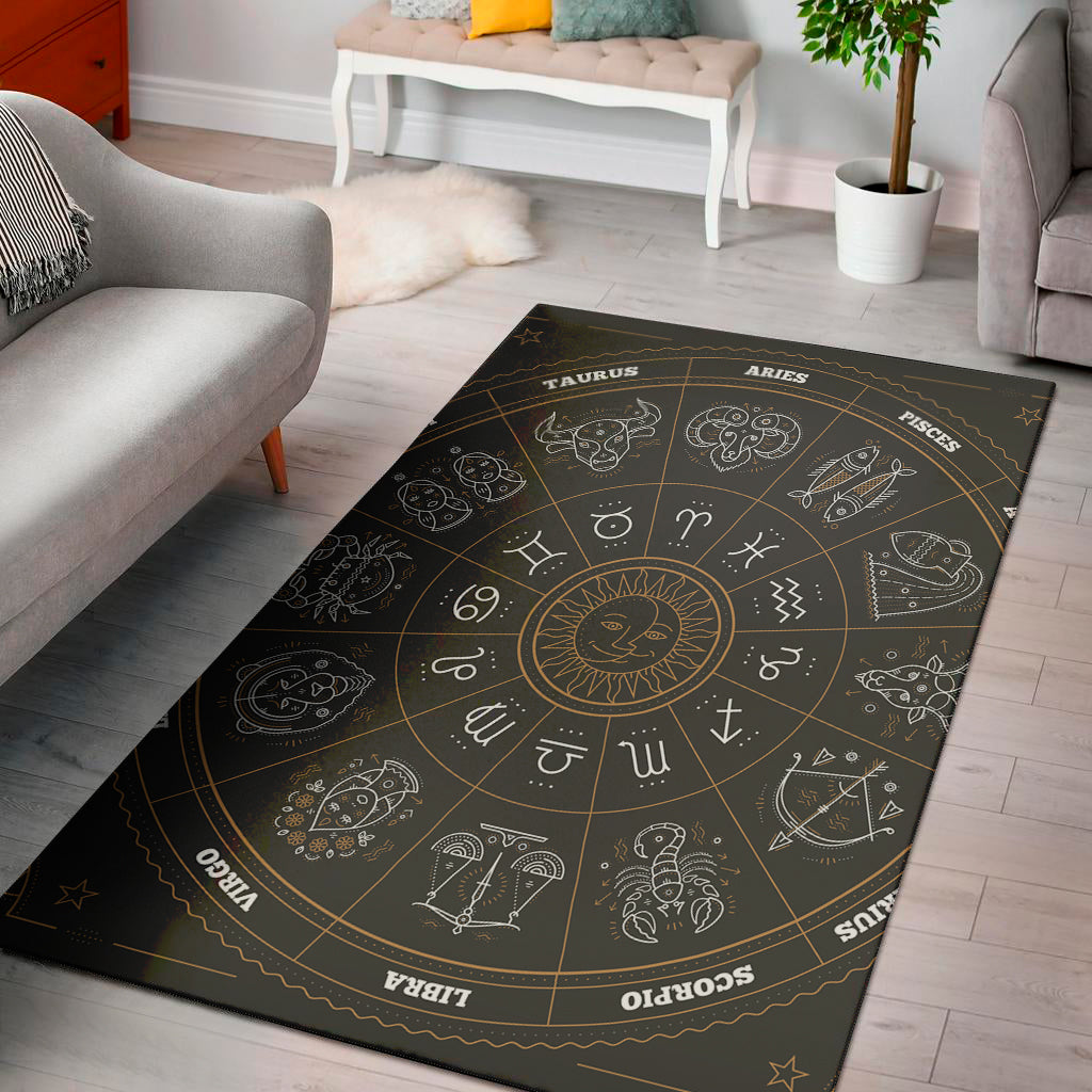 Vintage Zodiac Circle Print Area Rug