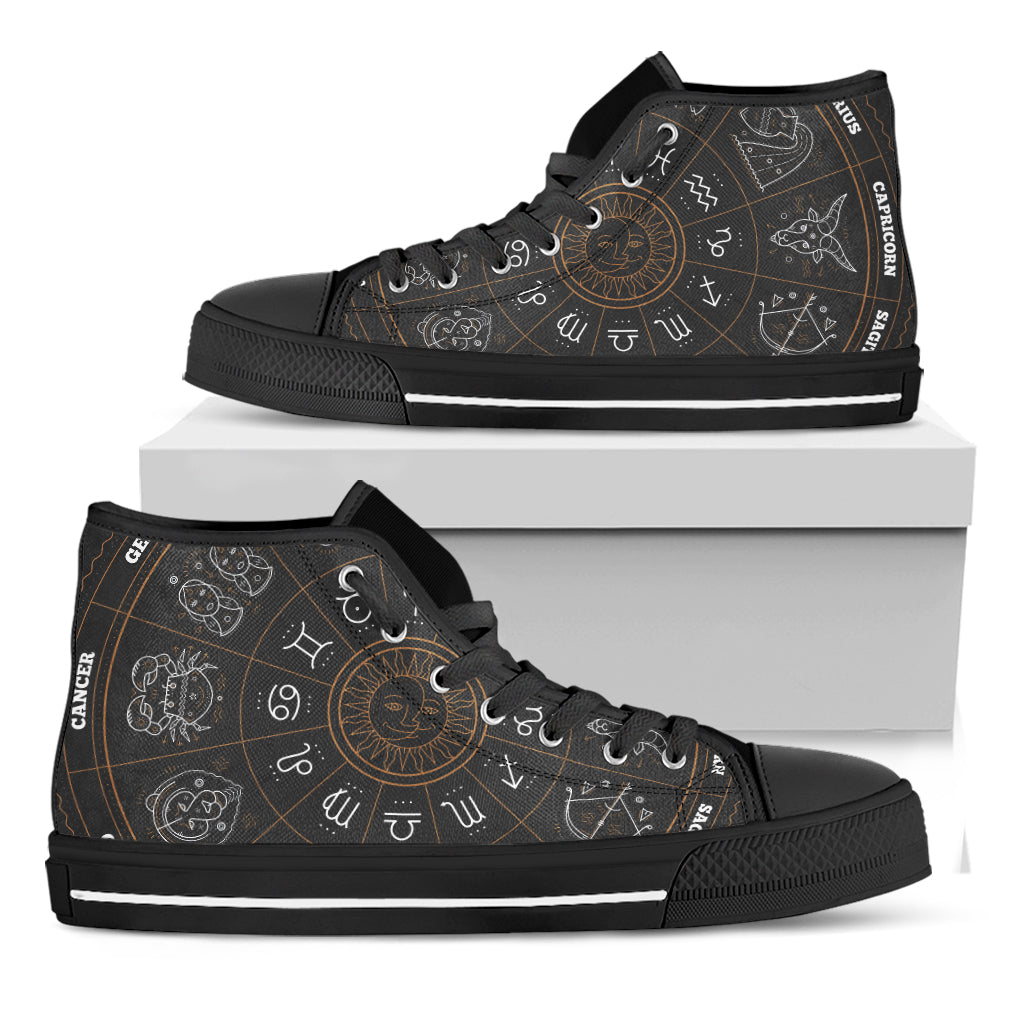 Vintage Zodiac Circle Print Black High Top Shoes