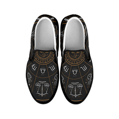 Vintage Zodiac Circle Print Black Slip On Shoes