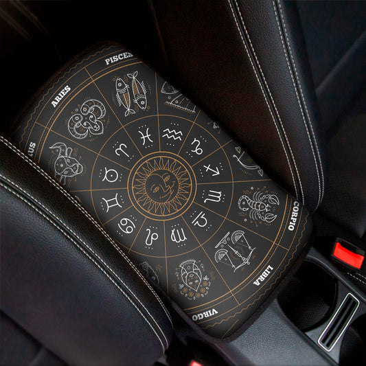 Vintage Zodiac Circle Print Car Center Console Cover