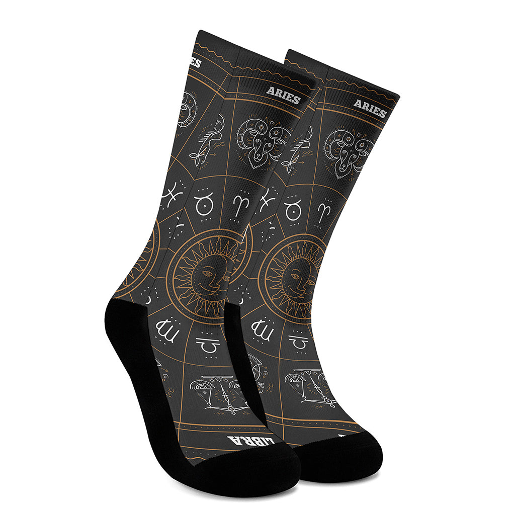 Vintage Zodiac Circle Print Crew Socks