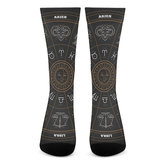 Vintage Zodiac Circle Print Crew Socks