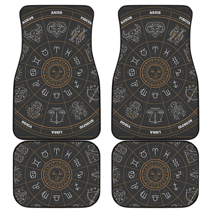 Vintage Zodiac Circle Print Front and Back Car Floor Mats