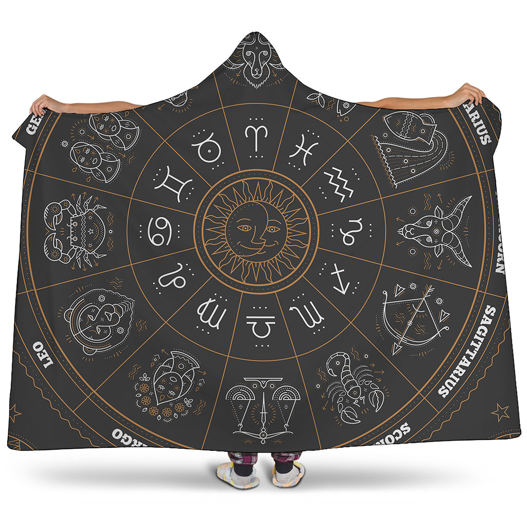 Vintage Zodiac Circle Print Hooded Blanket