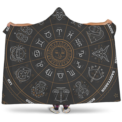 Vintage Zodiac Circle Print Hooded Blanket