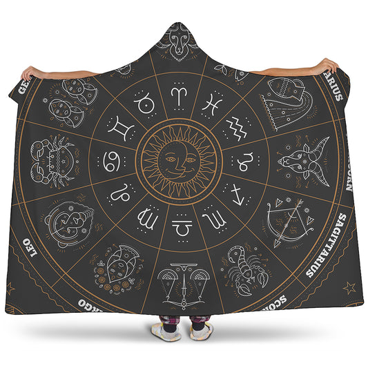 Vintage Zodiac Circle Print Hooded Blanket